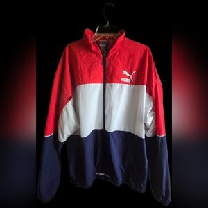 Puma Red White Navy Colorblock Half-Zip Windbreaker